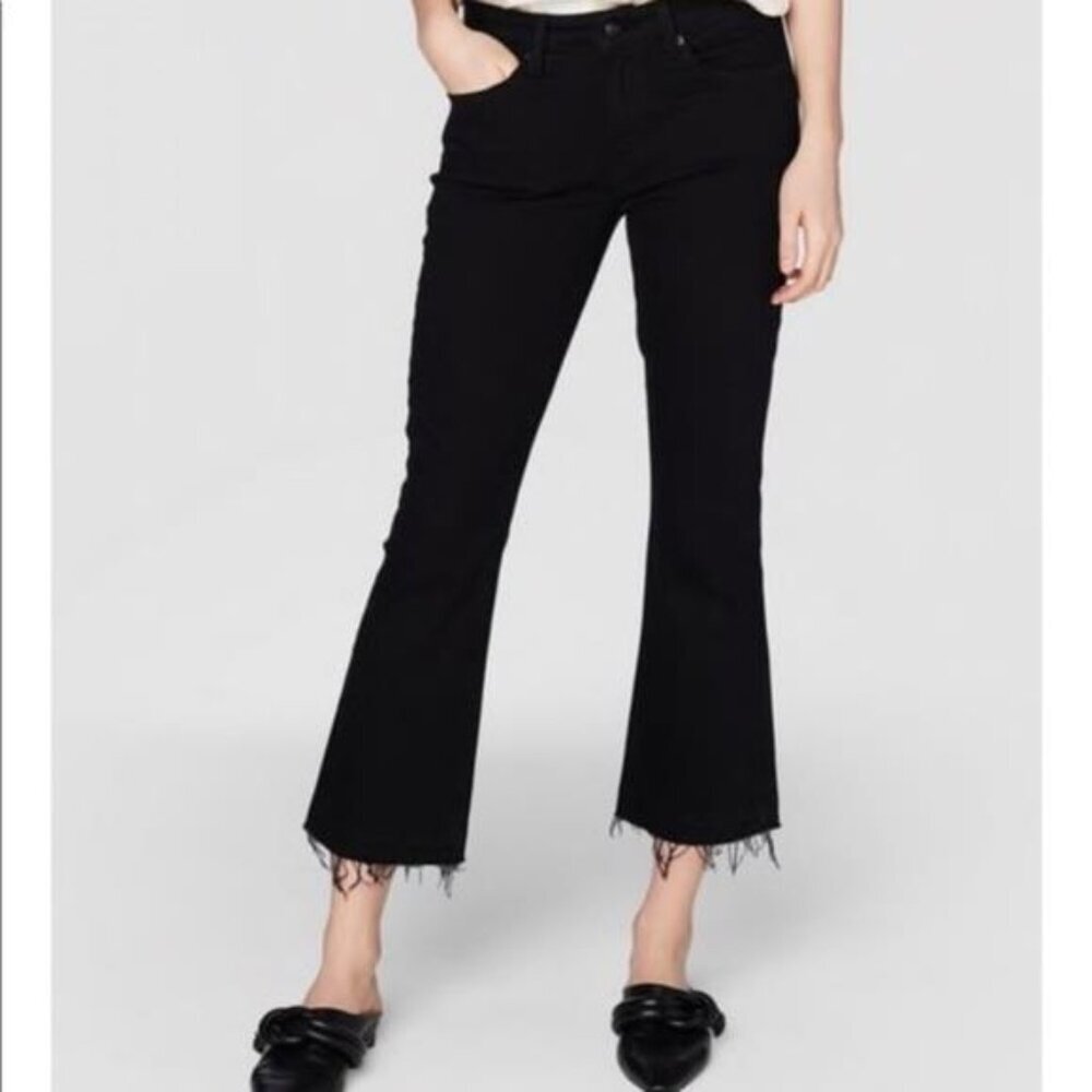 Derek Lam Denim Gia Mid Rise‎ Cropped Flare 28 Black Fray